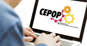 CEPOP logo on laptop screen