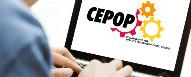 CEPOP logo on laptop screen